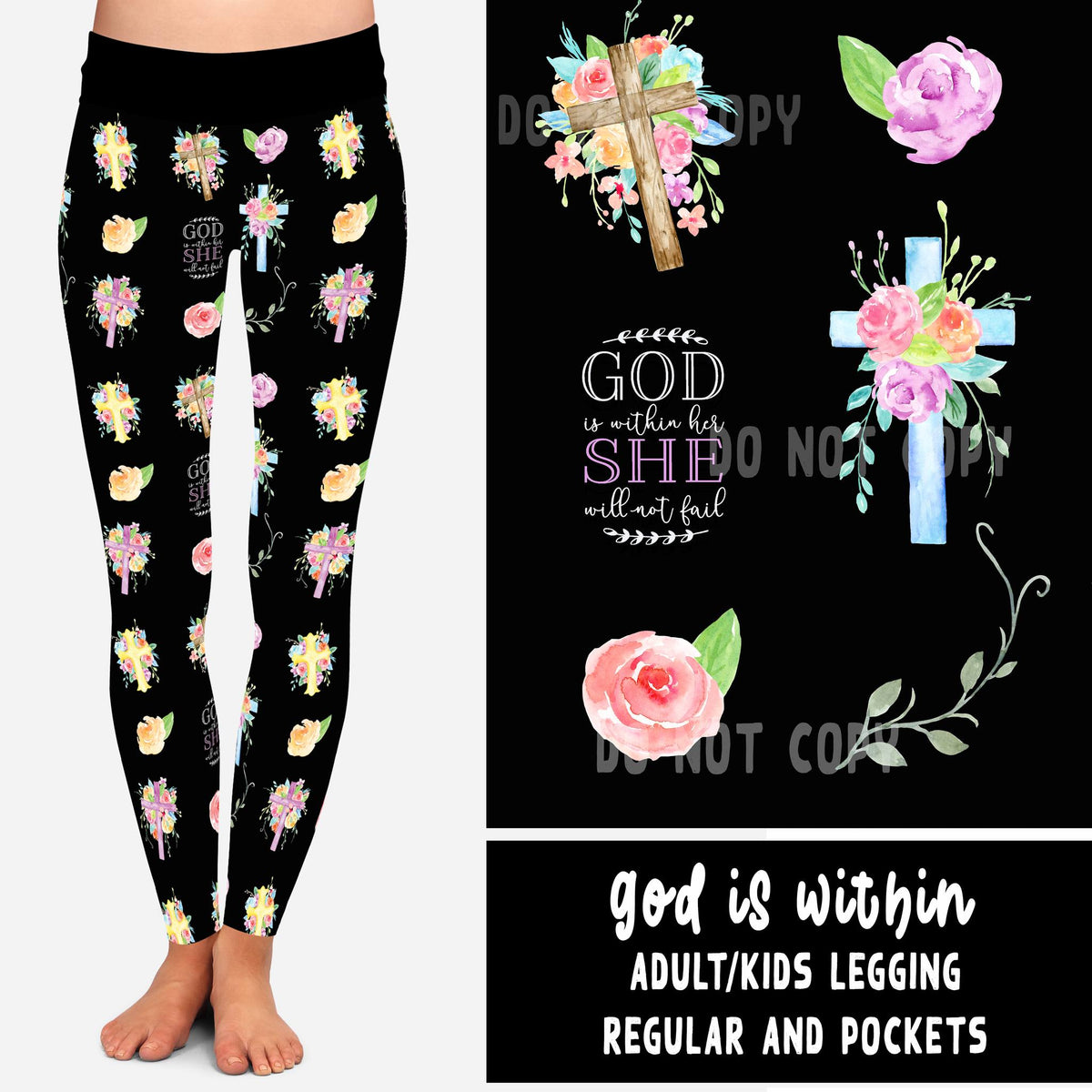 White Daisy on black background - Ephesians 3:20 Leggings with Pockets –  Life Prep Tools