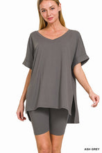 Load image into Gallery viewer, BRUSHED DTY MICROFIBER V-NECK TOP &amp; BIKER SHORTS