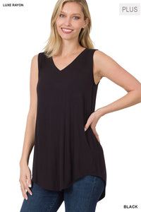 Sleeveless Luxe Rayon V-Neck Hi-Low Hem Top