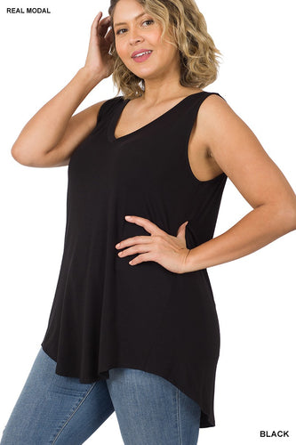 Sleeveless Modal V-Neck Hi-Low Hem Top