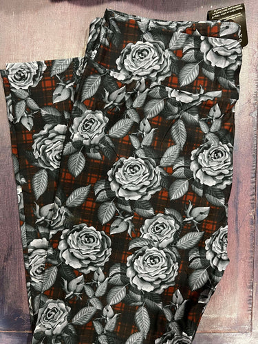 Gray Floral Plaid Leggings