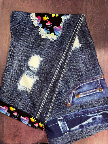 Galaxy Paws Blue Faux Denim Capris