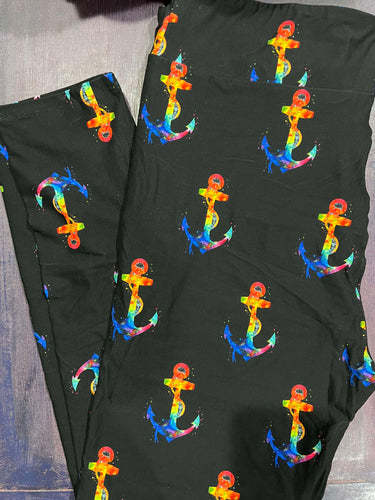 Colorful Tie Dye Anchors Leggings
