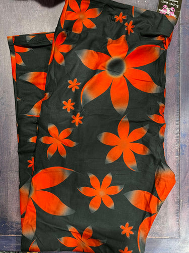 Black w/ Red Floral Leggings