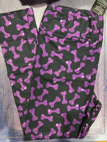 Purple Glitter Bones Leggings