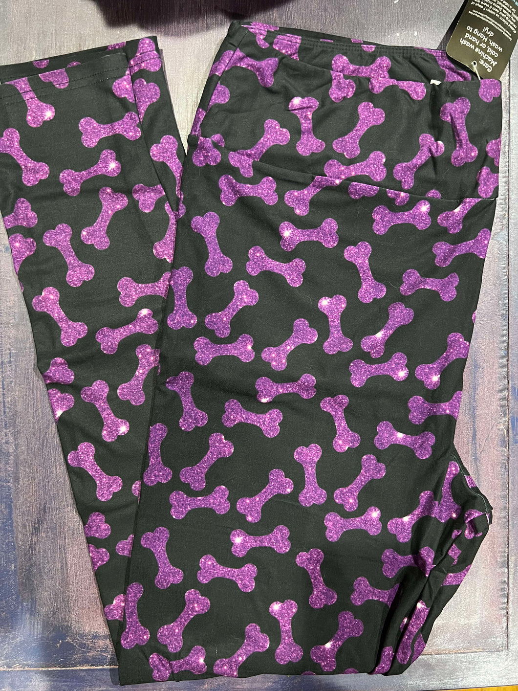 Purple Glitter Bones Leggings