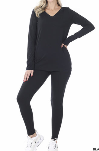 Cotton V-Neck Top & Leggings Set