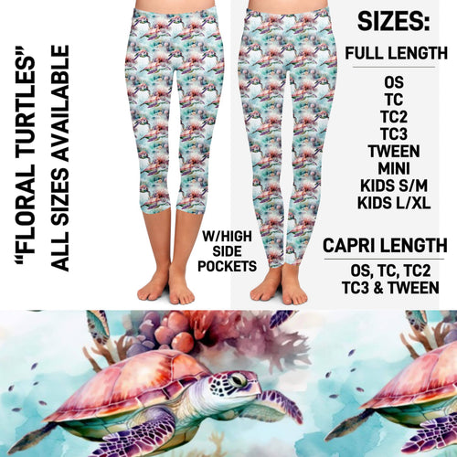 Floral Turtles High Pocket Leggings