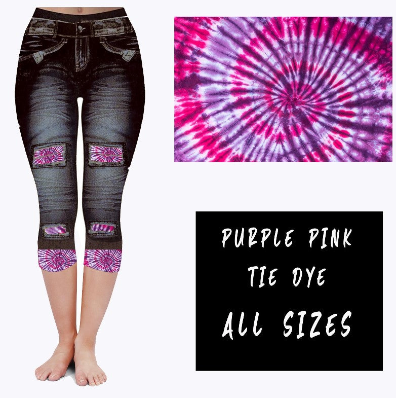 Purple Pink Tie Dye Faux Denim Black w/ Booty Pockets