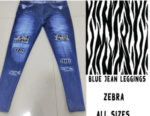 Zebra Faux Blue Denim Leggings