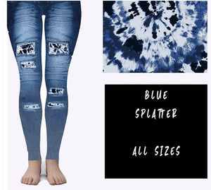 Blue Splatter Faux Blue Denim Leggings