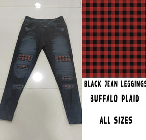 Buffalo Plaid Faux Black Denim Leggings