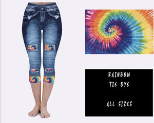 Rainbow Tie Dye Faux Blue Denim Leggings