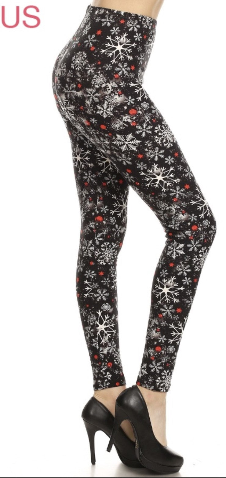 Black/White/Red Snowflake Standard Leggings