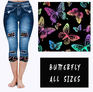 Butterfly Blue Faux Denim Capris