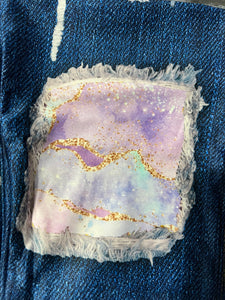 Purple Galaxy Glitter Faux Denim Leggings