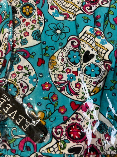 Teal Sugar Skull Standard Leggings