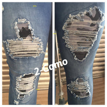 Load image into Gallery viewer, DISTRESSED STRETCH PATCH DENIM