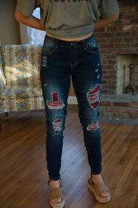 DISTRESSED STRETCH PATCH DENIM