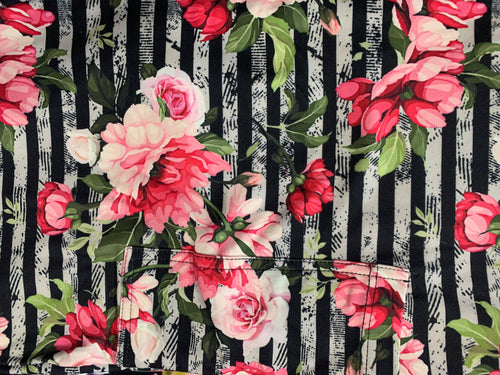 Pink Floral Stripe Pocket Capris