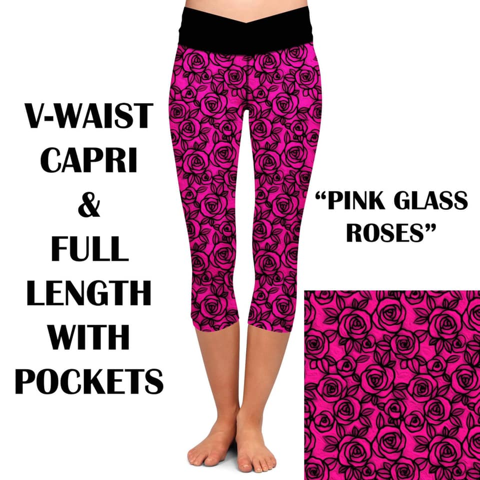 Pink Glass Roses V-Waist Sporty Pocket Capris