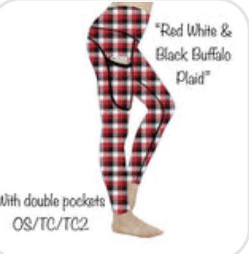 Red & White Buffalo Plaid Sporty Pocket Leggings