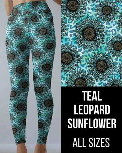 Teal Leopard Sunflower Leggings