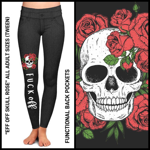 Eff Off Skull Rose Denim Pocket Leggings