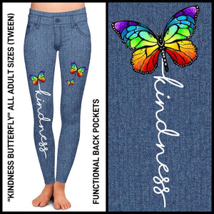 Kindness Butterfly Denim Pocket Leggings